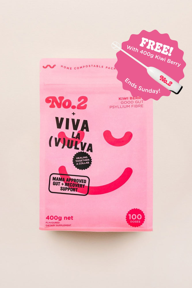 Pouch of Viva La Vulva x No2 400g Kiwi Berry product with Whizz promotional badge