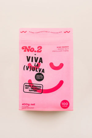 Pink packaging of No.2 x Viva La Vulva on a beige background