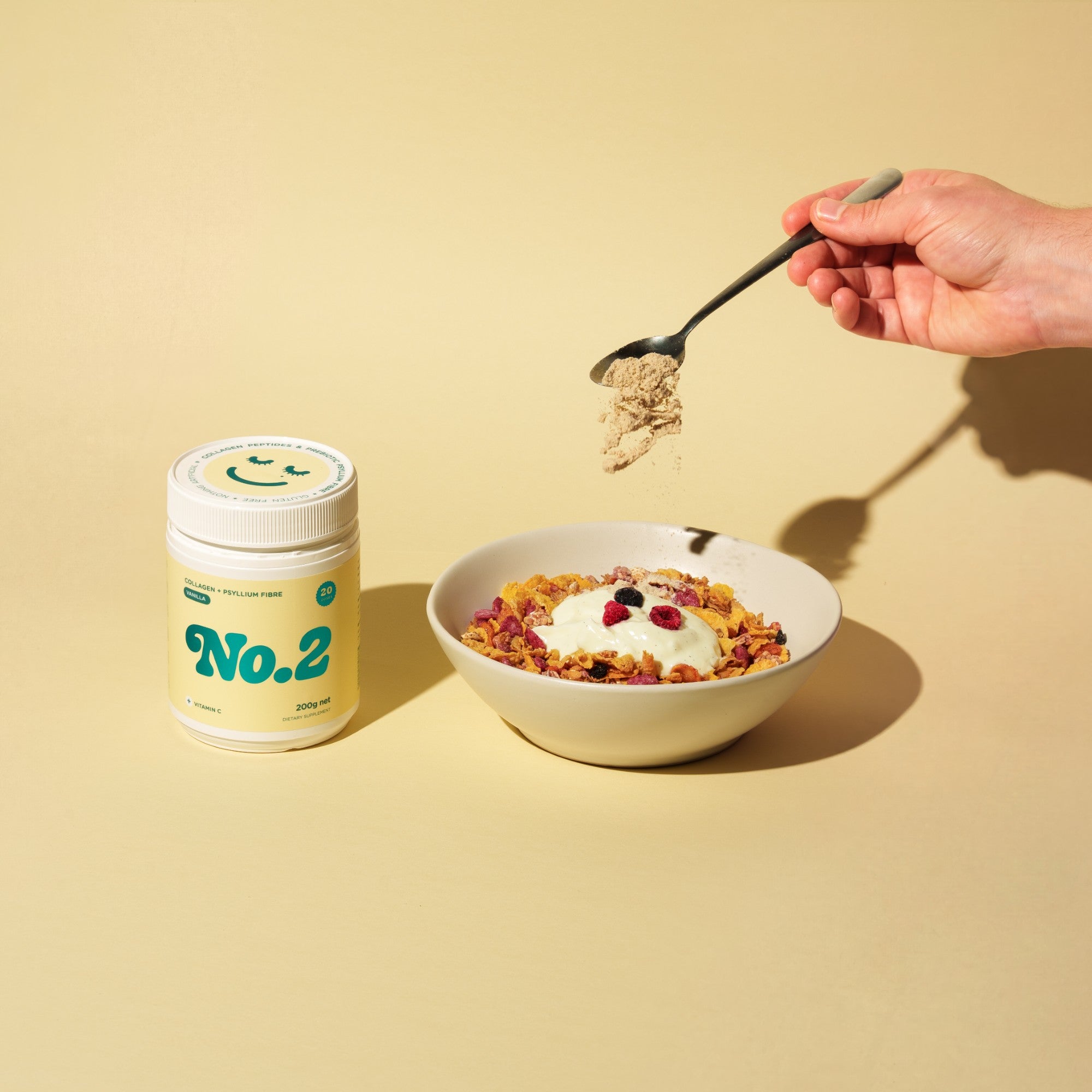 No.2 and a bowl of cereal and yoghurt