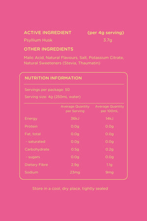 No2 product image Kiwi Berry nutritional information panel